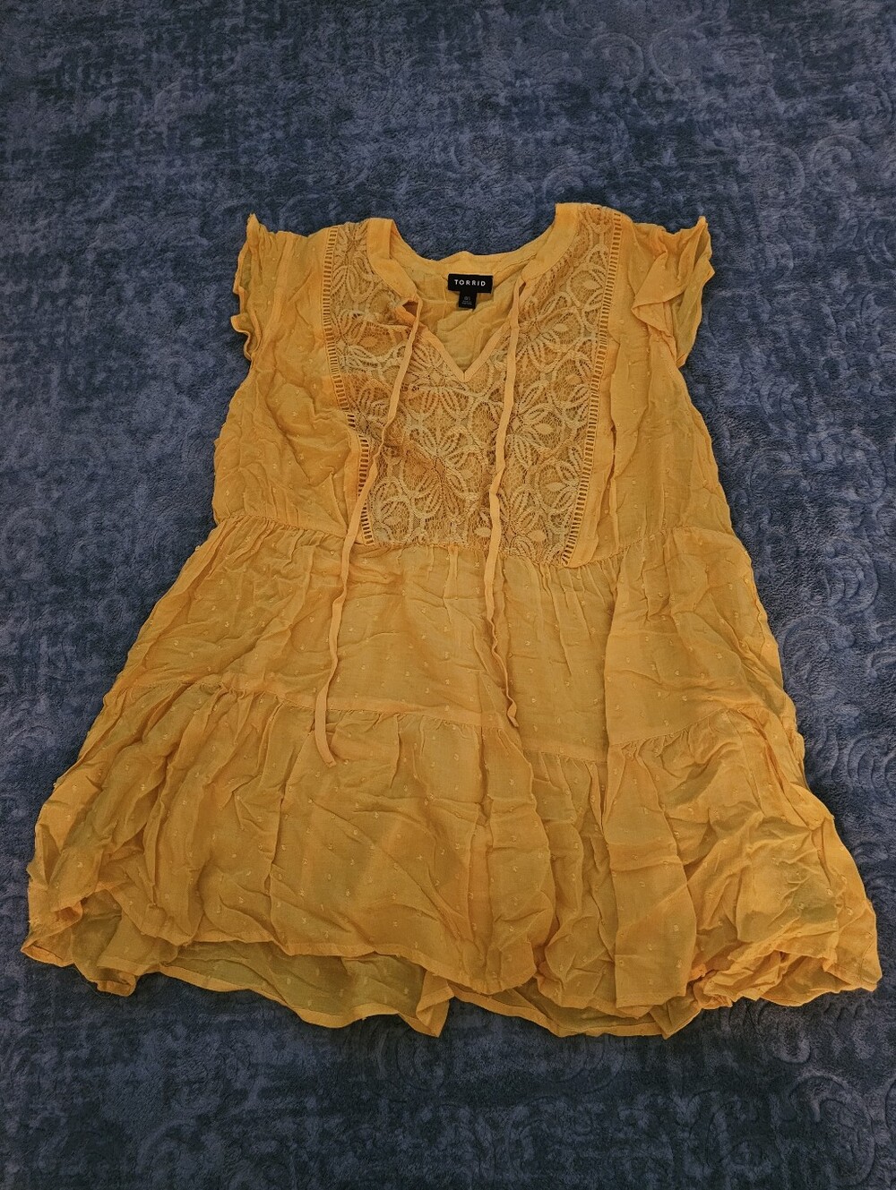 torrid Yellow Lace-Front Tiered Blouse